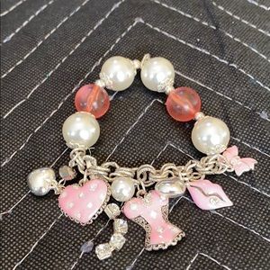 Betsey Johnson Pink and Silver Charm Bracelet